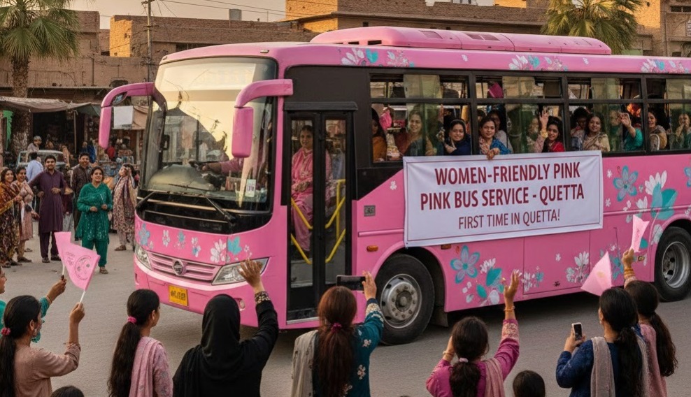 Women-Friendly Pink Bus Service Launched in Quetta for the First Time ...